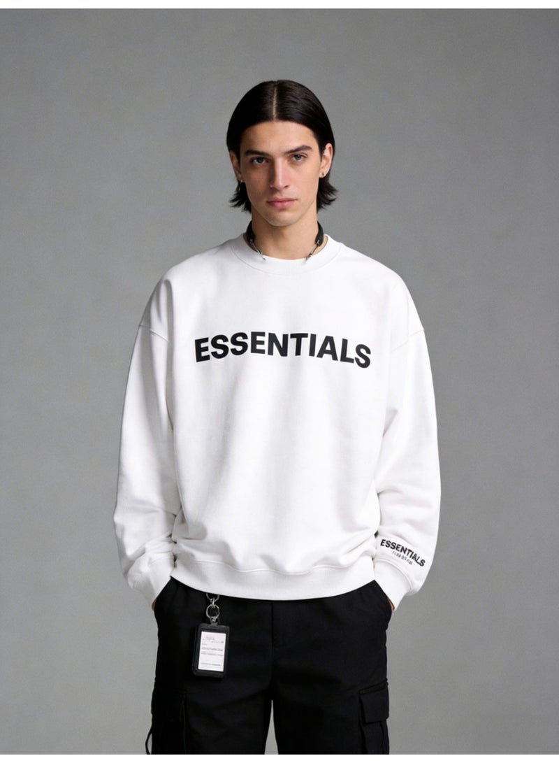إيسنشالز ESSENTIALS letter printed round neck sweater heavy terry cotton loose shoulder coat American high street genderless couple - Image 3